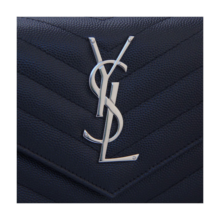 yves saint laurent/圣罗兰 "monogram"银色金属品牌logo浮雕条纹深藏