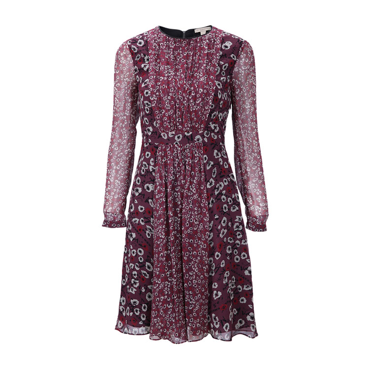 burberry/博柏利brit巴宝莉t深紫红色桑蚕丝花朵褶皱女士连衣裙