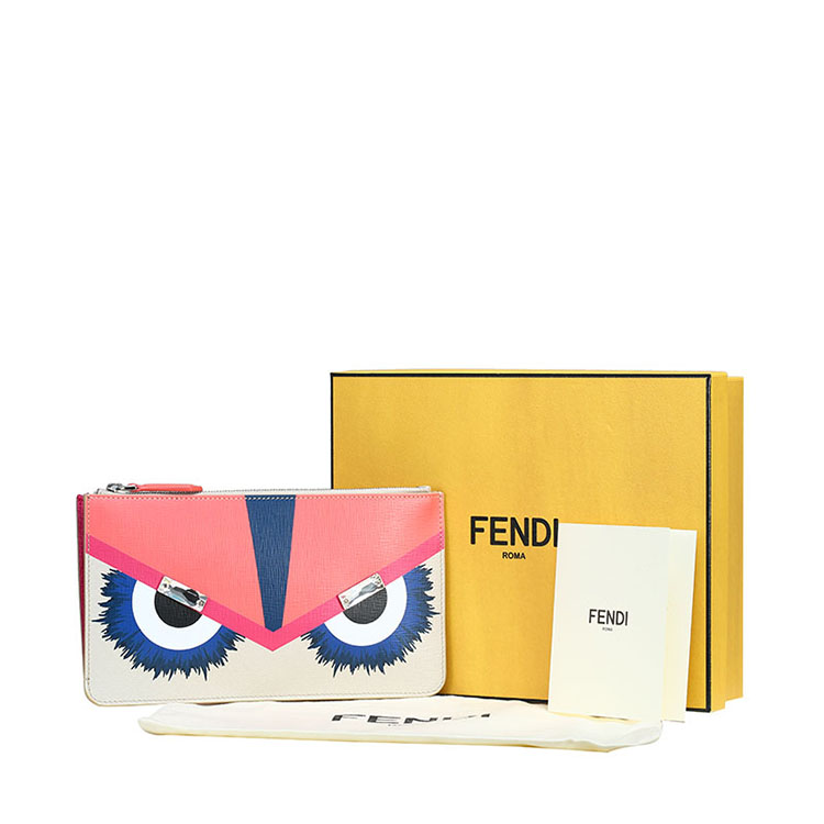 fendi/芬迪 女士小怪兽宝石眉小牛皮钥匙包 8m0341 橘粉/蓝色/白色