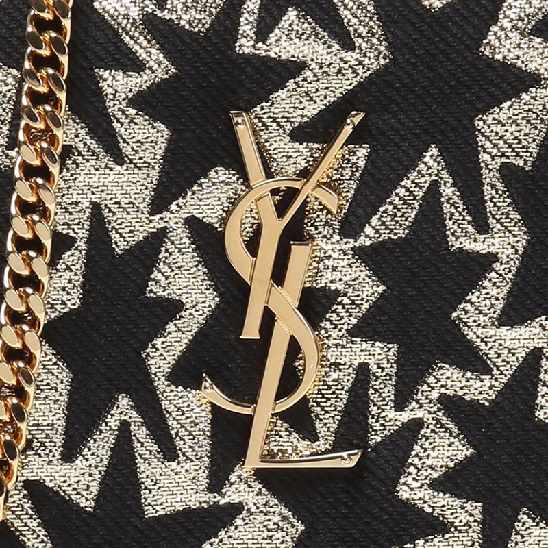 yves saint laurent/圣罗兰 女士金色涤纶黑色不规则六角星图案链条包