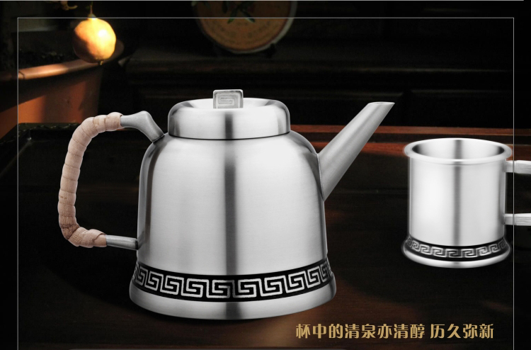 THAISEBERG/泰芝宝纯锡茶具套装金属茶壶茶杯礼盒装泰国锡器茶具TS016-4回纹茶具套装4人用