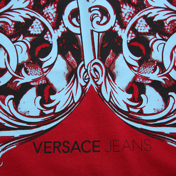 versace jeans/范思哲牛仔#男士深红色全棉印图短袖t恤