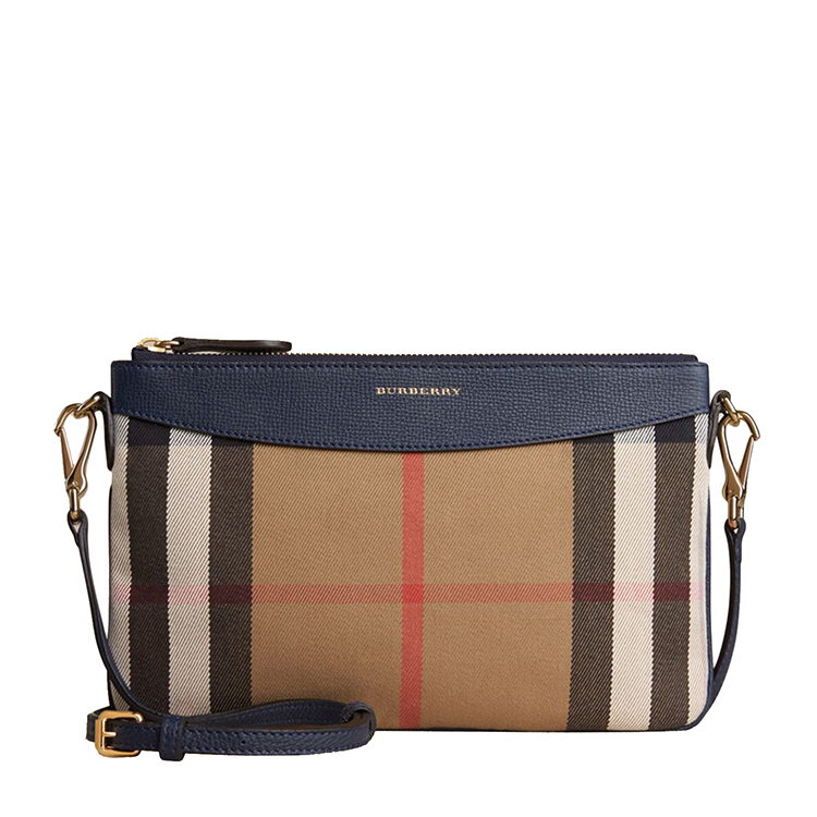 BURBERRY/博柏利 House 格纹墨蓝色帆布/配皮女士手拿单肩包#3992896