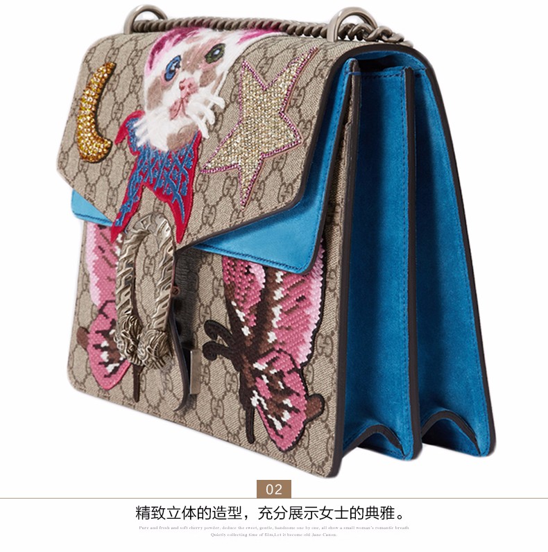 gucci/古驰 女士人造革虎头织纹中号链条单肩包 403348 k2lln 8561图片