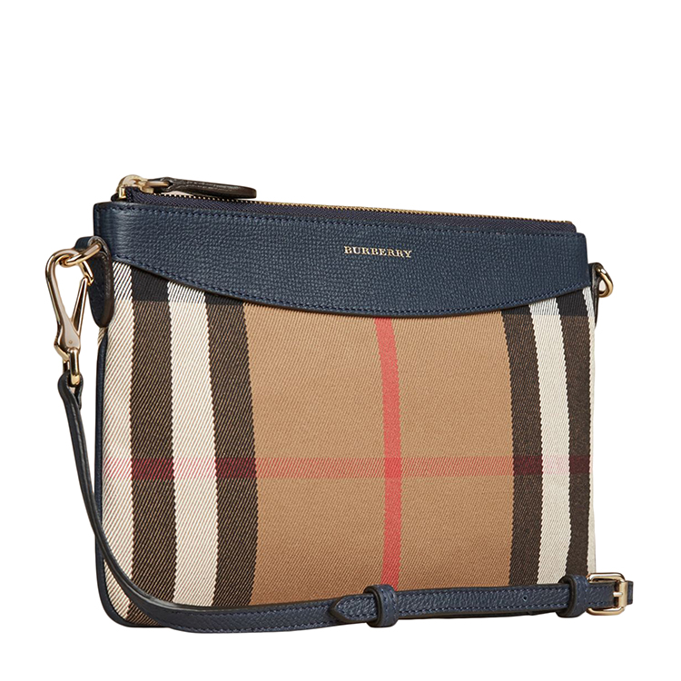 BURBERRY/博柏利 House 格纹墨蓝色帆布/配皮女士手拿单肩包#3992896