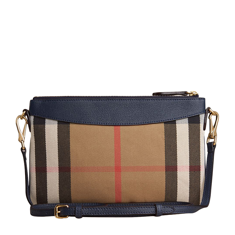 BURBERRY/博柏利 House 格纹墨蓝色帆布/配皮女士手拿单肩包#3992896