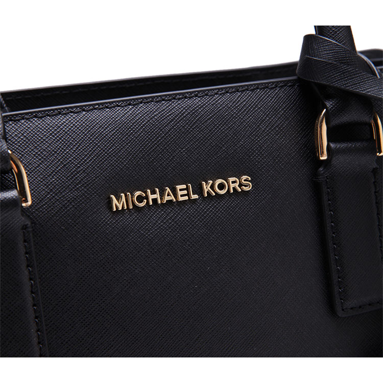 mk michael kors/迈克·科尔斯黑色经典logo装饰女士牛皮手提单包&肩