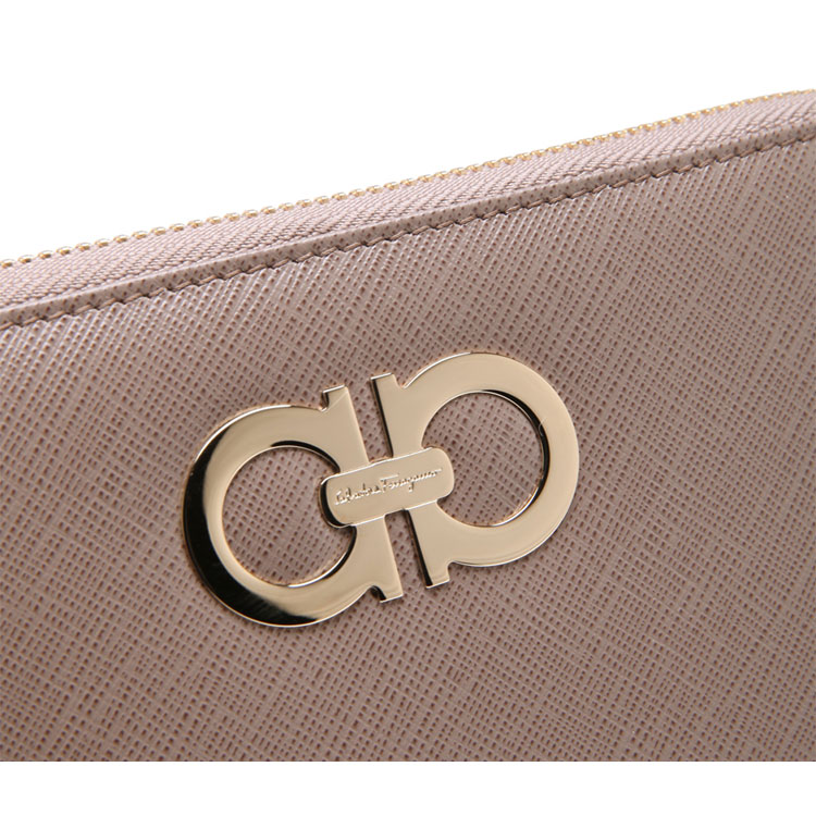 salvatore ferragamo/菲拉格慕卡其色经典logo装饰女士长款钱包