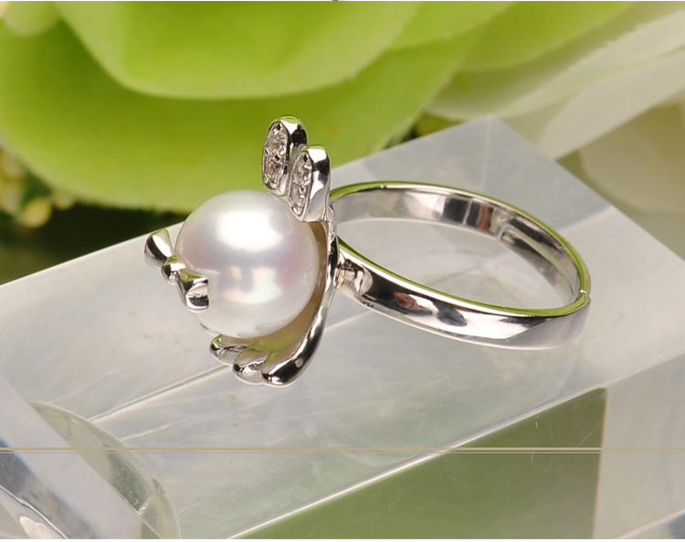 elsa/伊尔莎 淡水珍珠戒指 925银珍珠活口戒指 可爱兔子款戒指9-9.5mm