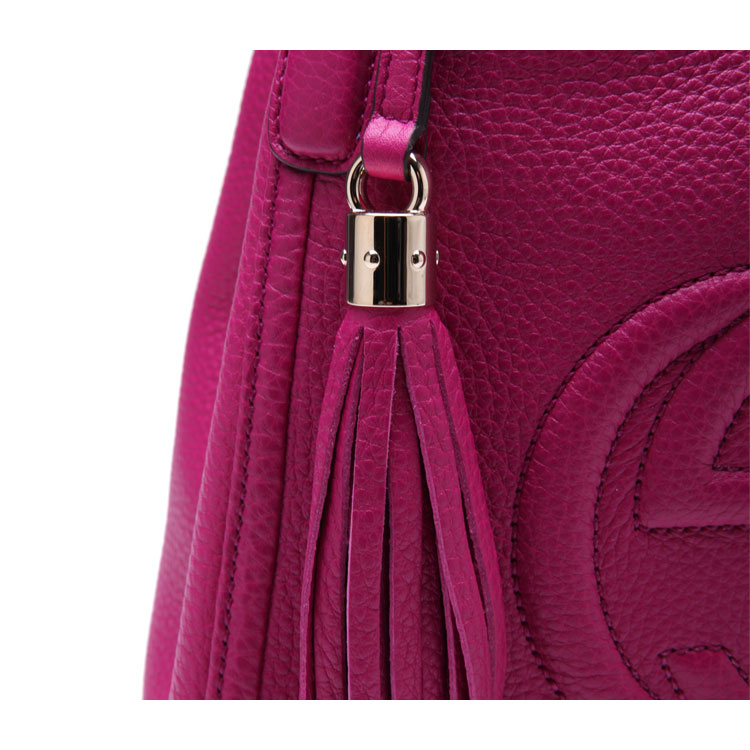 gucci/古驰深玫红色经典车缝线logo包身女士手提单包&肩两用包,336751