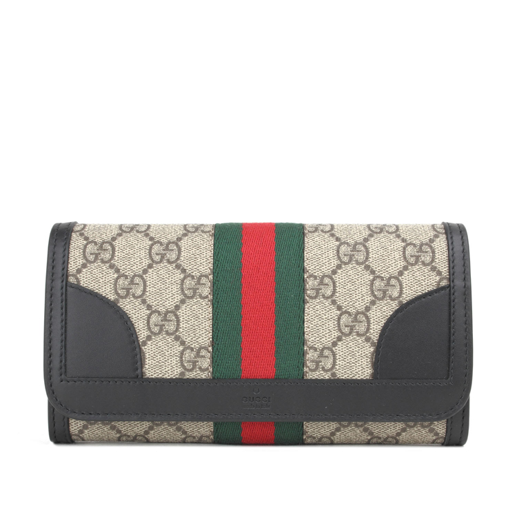 gucci/古驰 pvc/配皮红绿条经典长款暗扣钱包