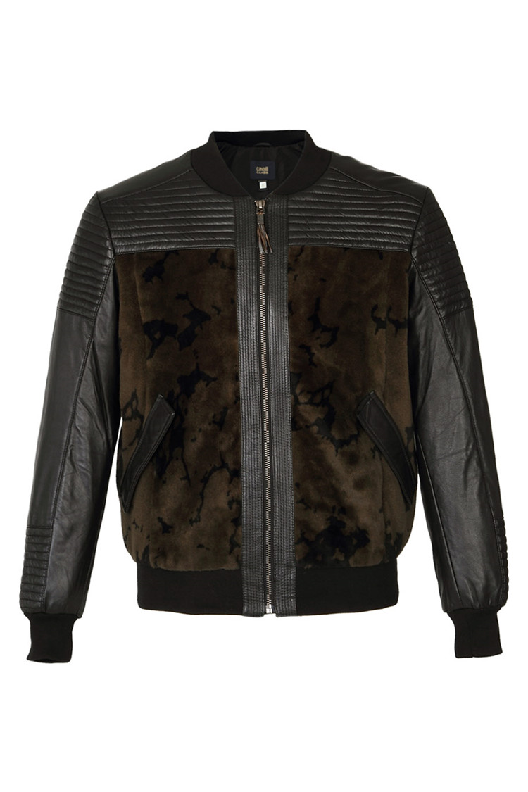 cavalli class/cavalli class 马毛 时尚拼接罗纹领皮衣男士外套