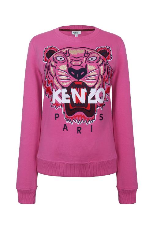 KENZO\/高田贤三 深粉色圆领虎头图案长袖女士