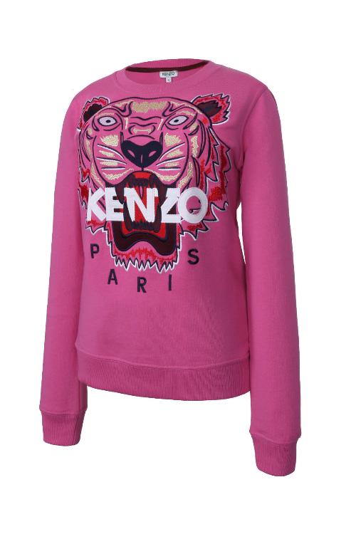 KENZO\/高田贤三 深粉色圆领虎头图案长袖女士