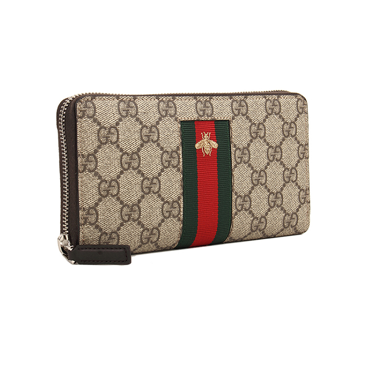 gucci/古驰 男士帆布/配皮织物蜜蜂刺绣长款拉链手拿包包408831