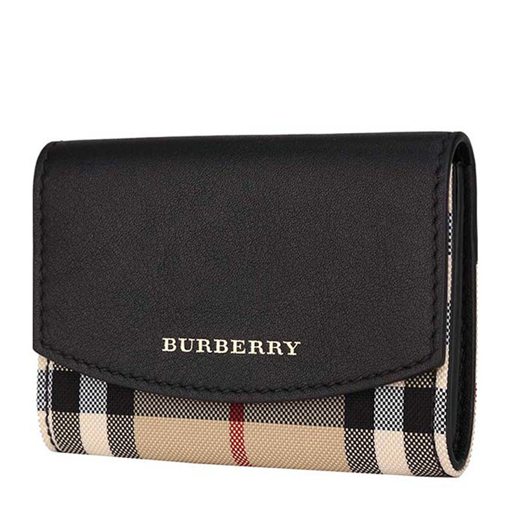 burberry/博柏利 16年秋冬新款 女款horseferry系列黑色格纹织物配皮