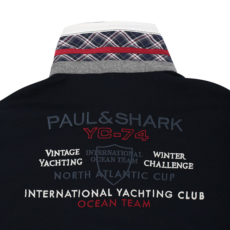 paul&shark/鲨鱼男士黑色100%棉翻领长袖男士t恤