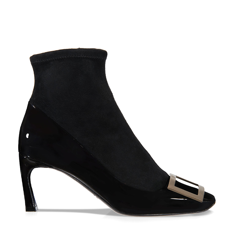 roger vivier/罗杰·维维亚女士黑色女士靴子trompette漆皮拼小山羊皮