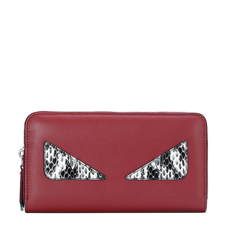 fendi/芬迪 女士蛇纹眼睛长款牛皮拉链钱夹 8m0299 栗红色