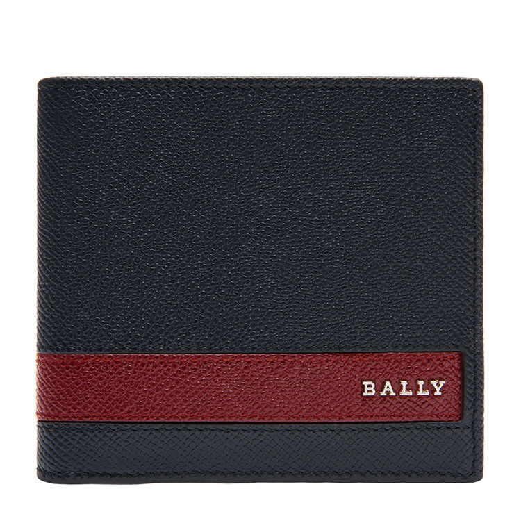 bally/巴利 lollten系列男士小牛皮字母标识蓝色荔枝纹短款钱包 lol