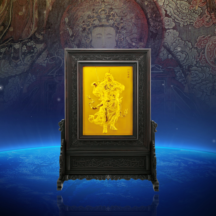 24k黄金福佑金安祈福金画 au999千足金关圣帝君镇宅辟邪防小人金画像