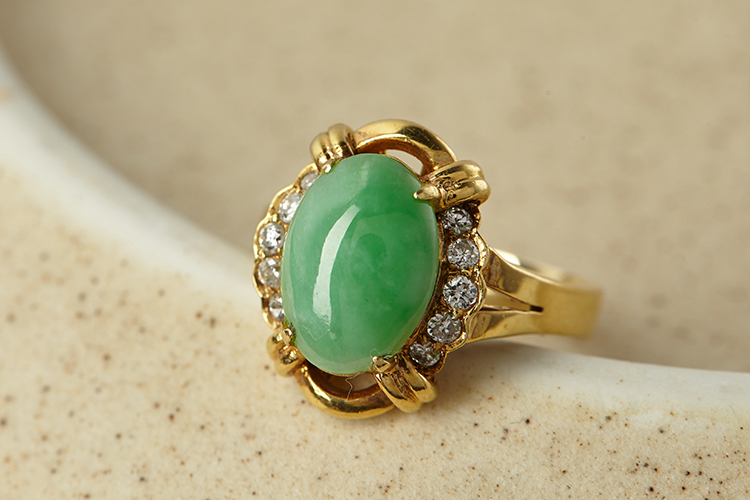 chulian/依如初莲 13# 18k黄金镶钻 糯种翡翠 蛋面戒指