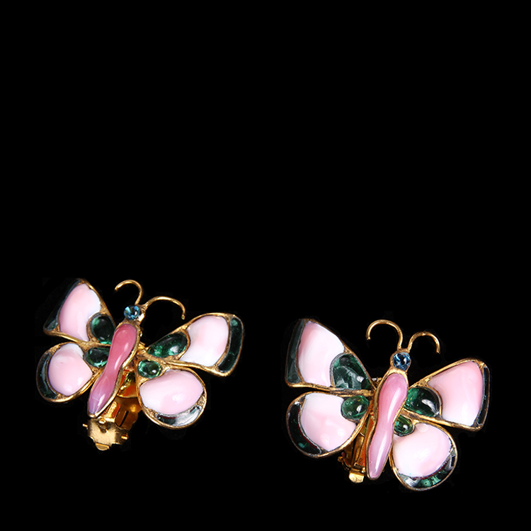 chanel/香奈儿 极罕见高级定制灵动撞色蝴蝶耳夹