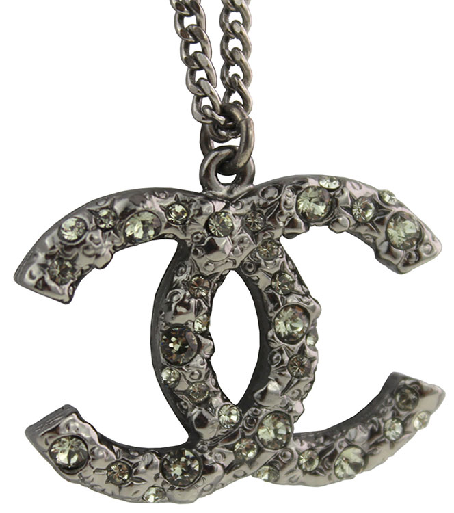 chanel/香奈儿钨钢色大号双c水晶 双面佩戴项链