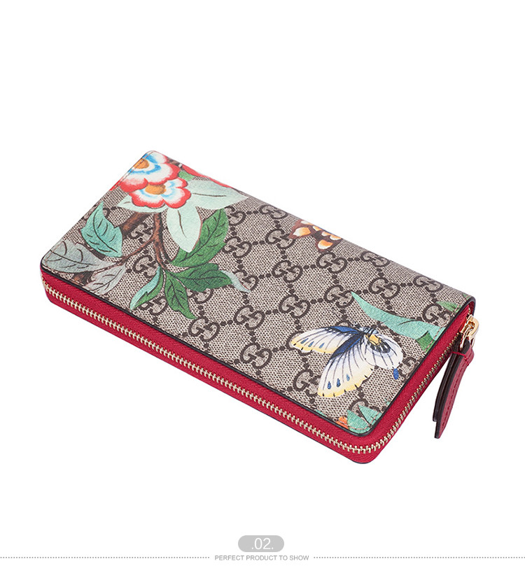 gucci/古驰 女士人造革钱包天竺葵印花 424893 kol2g 8691-002#171208
