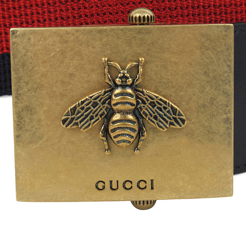 【包税】gucci/古驰 男款小蜜蜂图案红蓝织带自动扣腰带 429027 h1f1t