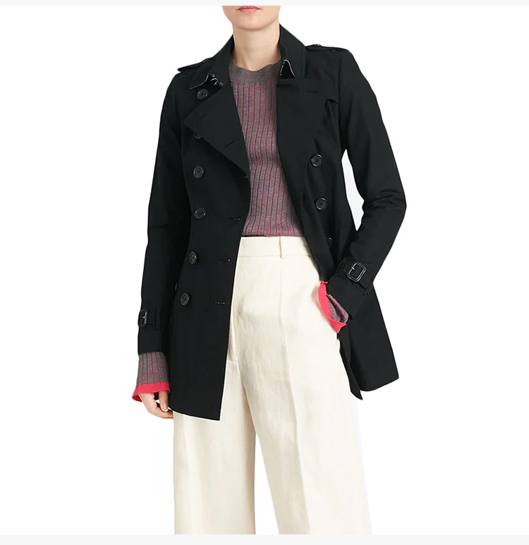 burberry/博柏利 18秋冬服装/the chelsea系列 女士黑色棉质时尚双排