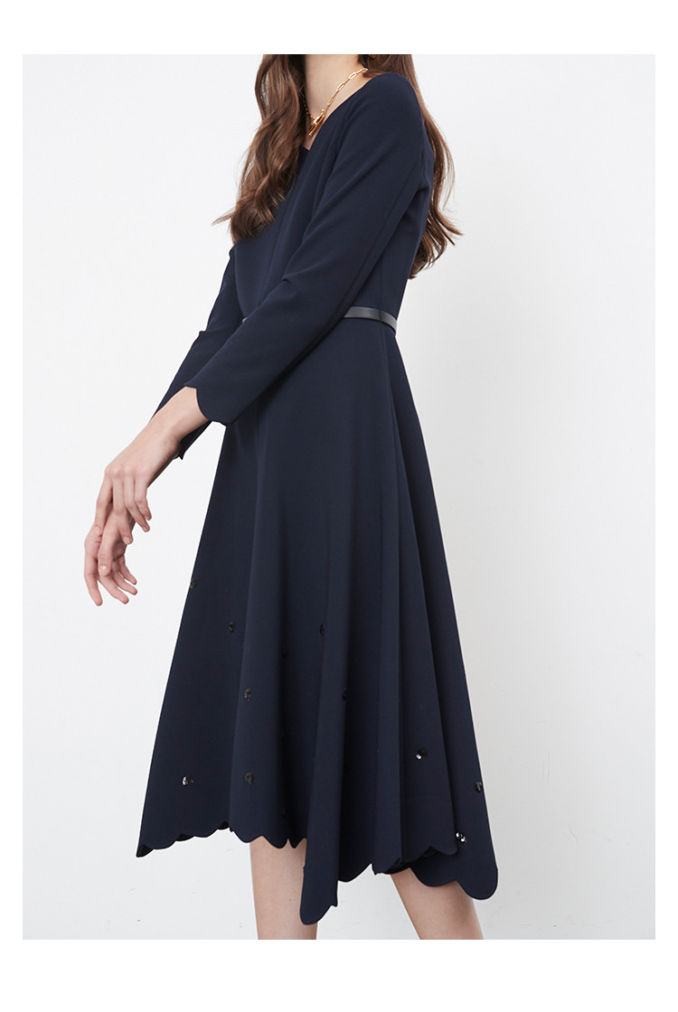 michaa/michaa spangle decoration scallop line系列百褶藏蓝色