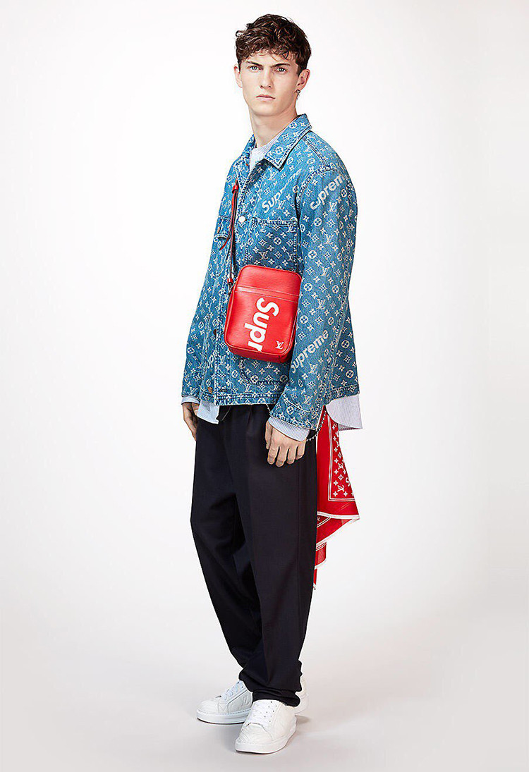 lv x supreme 联名 限量款红色挎包