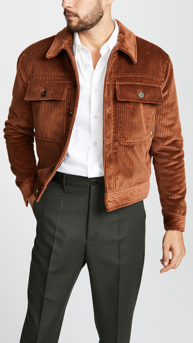 【msgmmsgm 男士夹克】msgm 【18年秋冬】 棕色灯芯绒外套【正品 价格