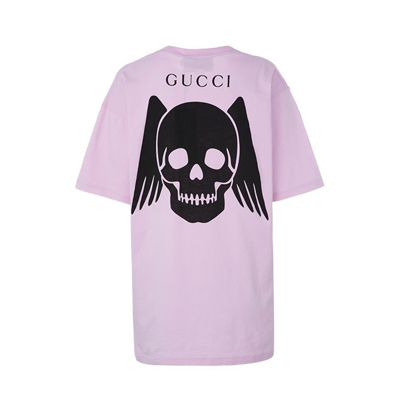 gucci/古驰 粉色棉质翅膀骷髅印花 宽松女士短袖t恤539081 xjary 5671