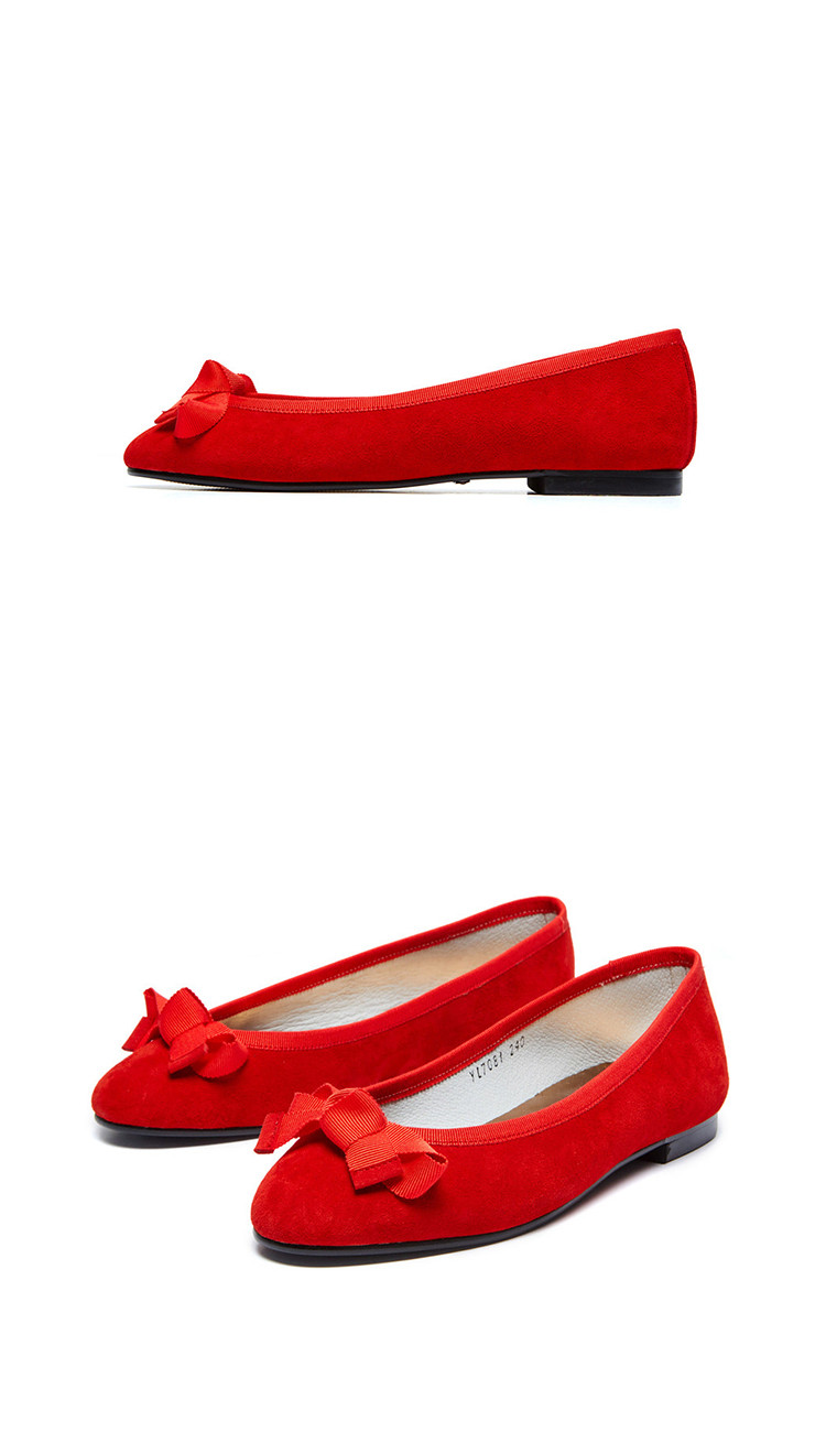 [18春夏新品] ps. mary jane 女士纯红色羊皮绒面平底鞋