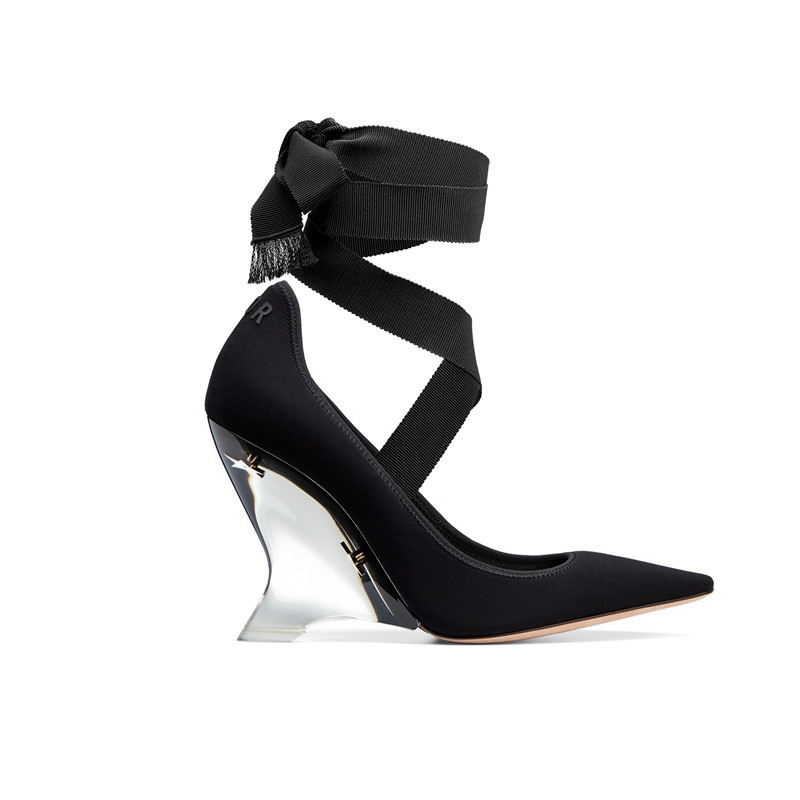 dior/迪奥 19春夏女士dior绑带布面楔形跟10厘米高跟鞋 kcp501ngg