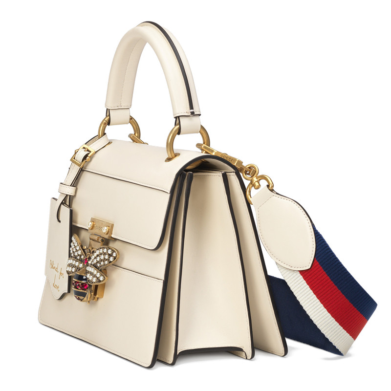 gucci/古驰 queen margaret女士小号白色蜜蜂扣单肩手提包 476541 dvu