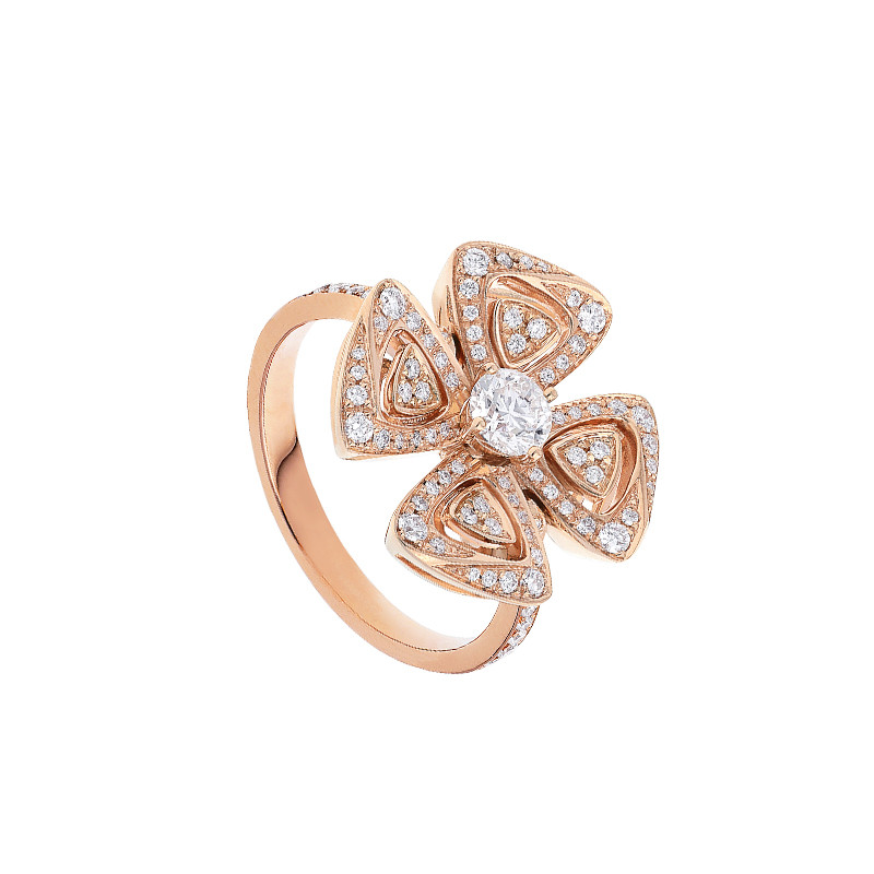 bvlgari/宝格丽 女士fiorever 咏绽系列玫瑰金戒指镶嵌一颗0.