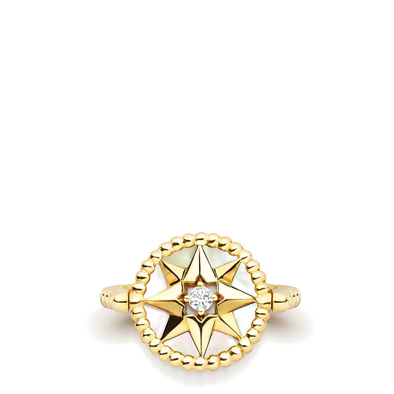 dior/迪奥 明星同款rose des vents 八芒星镶嵌钻石珍珠母贝黄金戒指