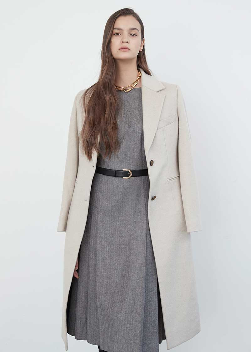 michaa/michaa cashmere slim long系列羊绒米白色优雅大衣