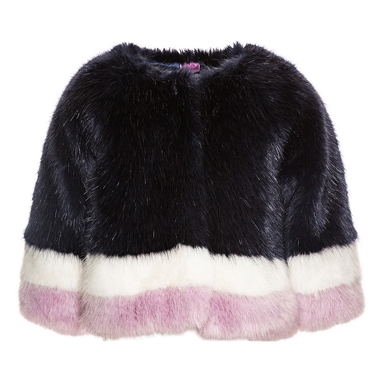 monnalisa/monnalisa 女童双色条带仿皮草波蕾若外套