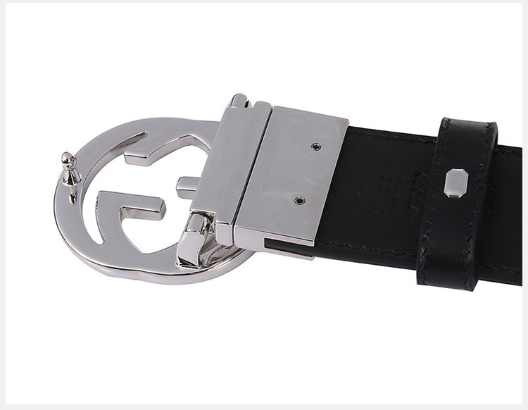 gucci/古驰 男士银色双g可旋转双面可用板扣腰带棕色商务休闲皮带