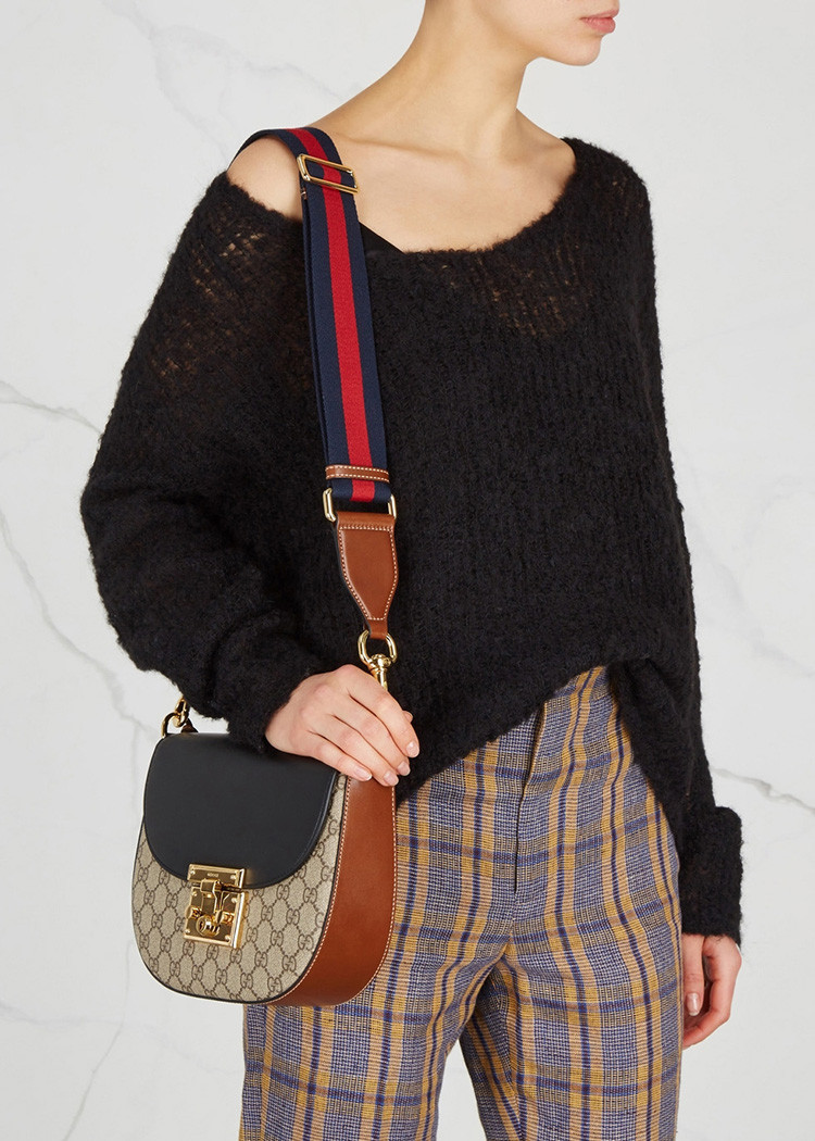 gucci/古驰 棕黑色中号medium gg supreme padlock bag 斜挎包 453189