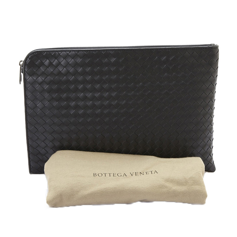 bottegaveneta 葆蝶家 男包 黑色羊皮編織拉鍊手拿包信封包手袋