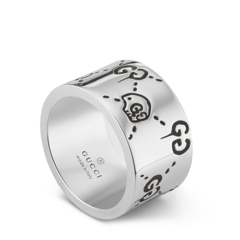 gucci/古驰 18春夏新款guccighost女士骷髅头粗款纯银戒指