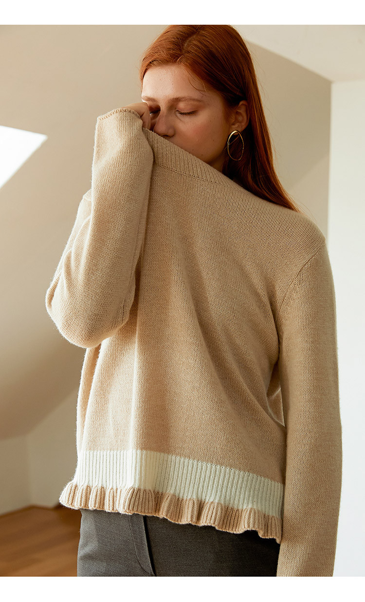 女士针织衫/毛衣】yuppe/yuppe frill turtleneck系列米色褶皱针织衫