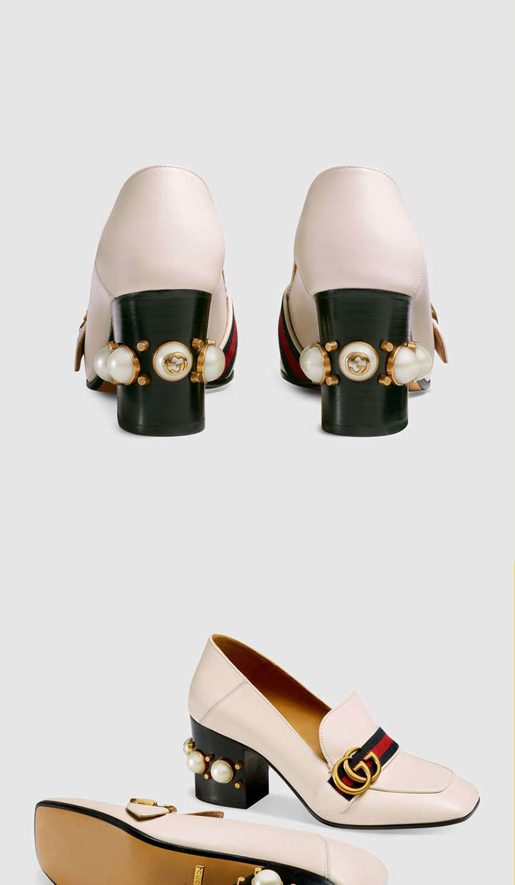 gucci/古驰 女士白色真皮珍珠跟凉鞋高跟鞋 425943 dkhc0 9061