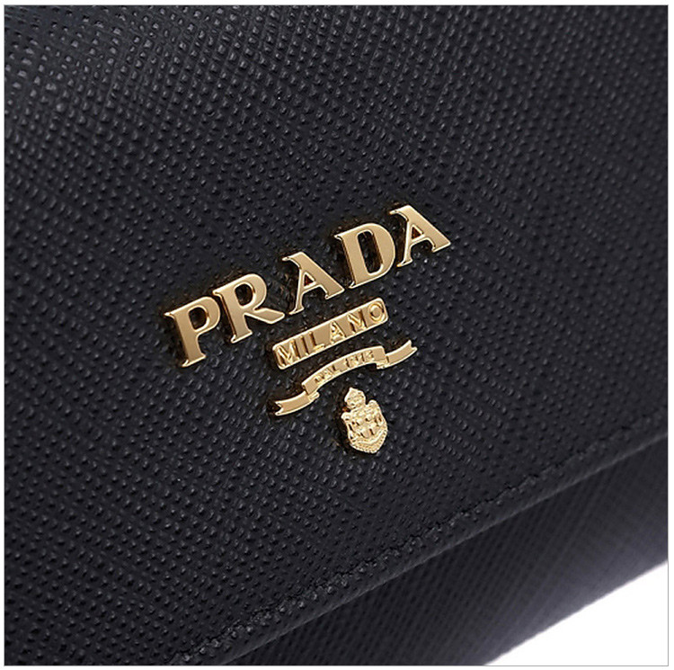 prada/普拉达 女士黑色牛皮经典logo标识链条包迷你单肩包斜挎包钱包