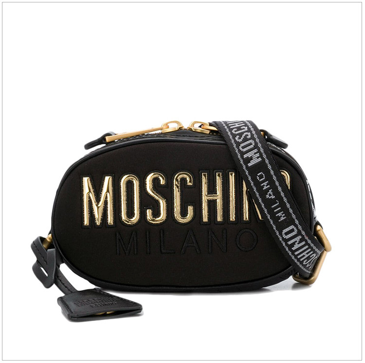 moschino 莫斯奇諾 18秋冬 女士黑色棉質logo標識時尚單肩斜挎包胸包